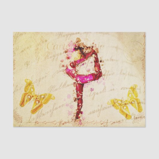 Ephemera French Woman Dancer Floral Decoupage Tissuepapier (Voorkant)