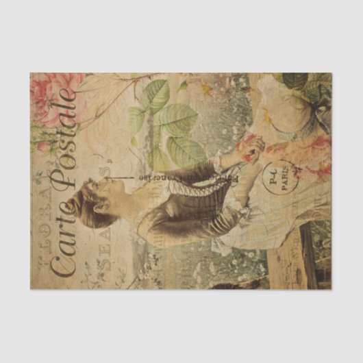 Ephemera French Woman in Countryside Decoupage Tissuepapier (Voorkant)