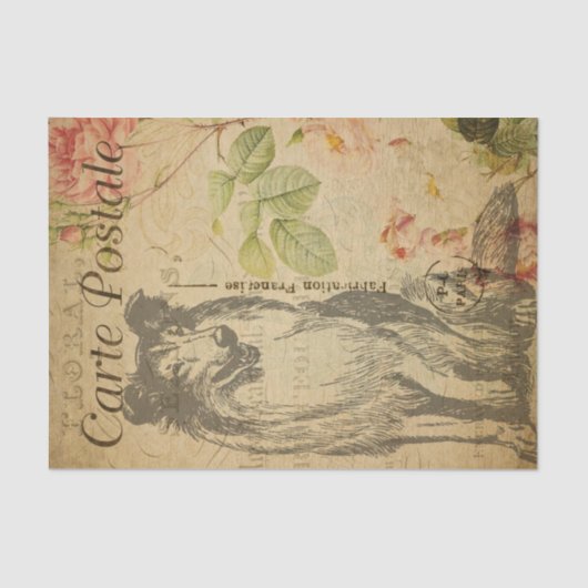 Ephemera FrenchPostcard Rough Collie Dog Decoupage Tissuepapier (Voorkant)