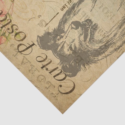 Ephemera FrenchPostcard Rough Collie Dog Decoupage Tissuepapier (Detail)