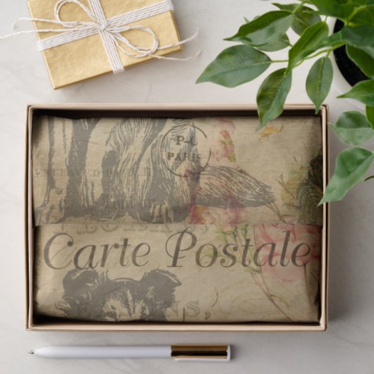 Ephemera FrenchPostcard Rough Collie Dog Decoupage Tissuepapier (Geschenk)