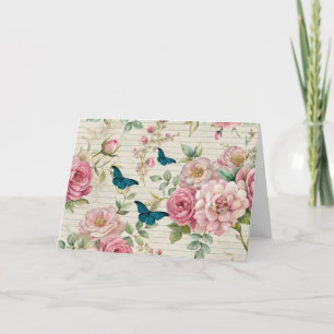 Ephemera geïnspireerde bloemen en vlinders Kaart