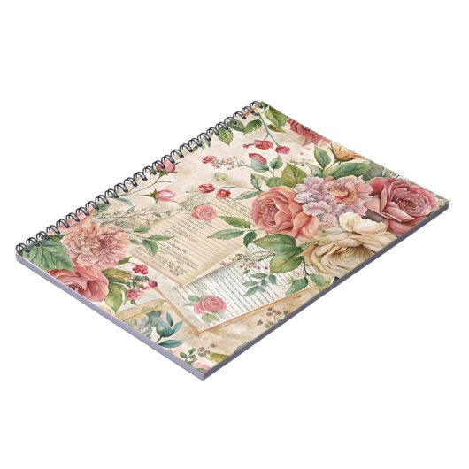 Ephemera  geïnspireerde  roze bloemen notitieboek (Linkerzijde)