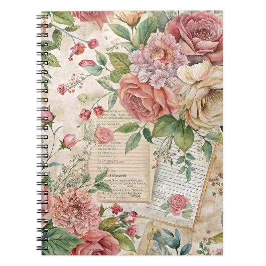 Ephemera  geïnspireerde  roze bloemen notitieboek (Voorkant)