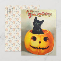 Ephemera  Halloween Illustratie Zwarte Kat