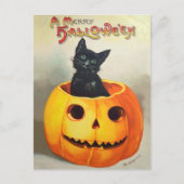 Ephemera  Halloween Illustratie Zwarte Kat Briefkaart (Voorkant)