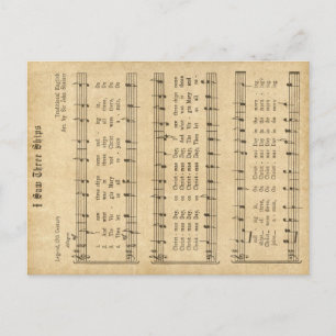 Ephemera " Ik zag drie schepen kerstkarol Feestdagenkaart