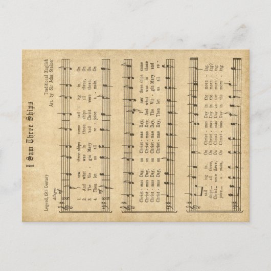 Ephemera " Ik zag drie schepen kerstkarol Feestdagenkaart (Voorkant)