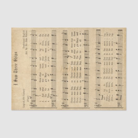 Ephemera " Ik zag drie schepen kerstkarol Tissuepapier (Voorkant)