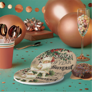 Ephemera Kerstmis Nieuwjaar Souvenir Poster Papieren Bordje