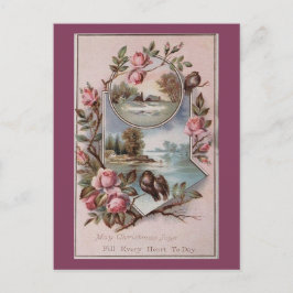  Ephemera Kerstvogellandschap Bloemen Feestdagenkaart