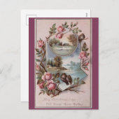 Ephemera Kerstvogellandschap Bloemen Feestdagenkaart (Voorkant / Achterkant)