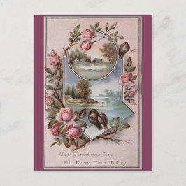  Ephemera Kerstvogellandschap Bloemen Feestdagenkaart