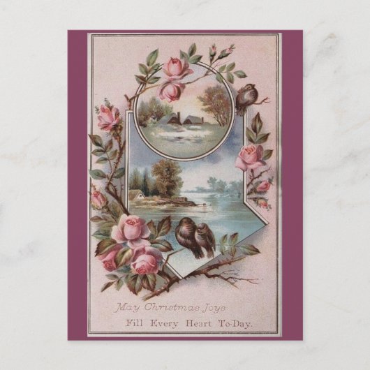  Ephemera Kerstvogellandschap Bloemen Feestdagenkaart (Voorkant)