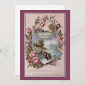 Ephemera Kerstvogellandschap Bloemen Feestdagenkaart (Voorkant / Achterkant)