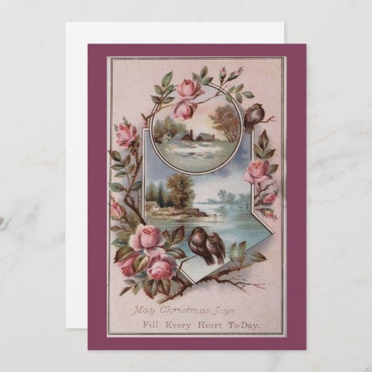  Ephemera Kerstvogellandschap Bloemen Feestdagenkaart (Voorkant / Achterkant)