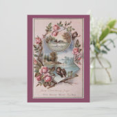 Ephemera Kerstvogellandschap Bloemen Feestdagenkaart (Staand voorkant)