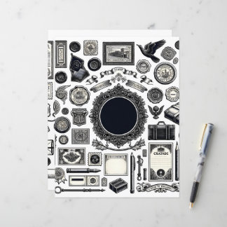  Ephemera Line Art Cut en Collage Papier