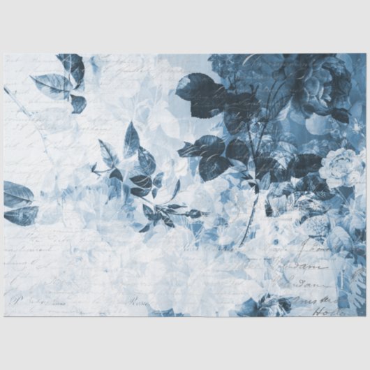 ephemera-ontkoppeling met blauwe en witte Floral Tissuepapier (Voorkant)
