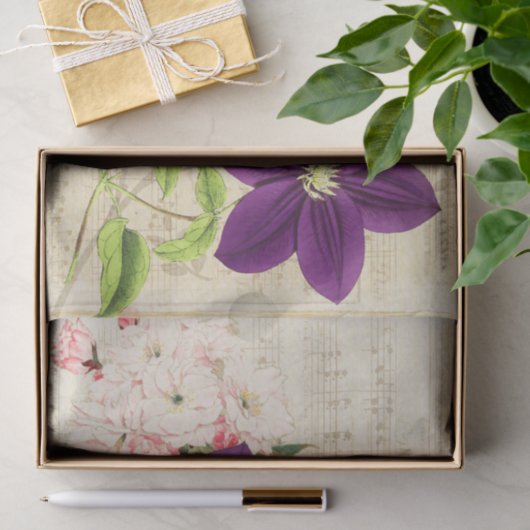 Ephemera  Paarse Floral Tissuepapier (Geschenk)