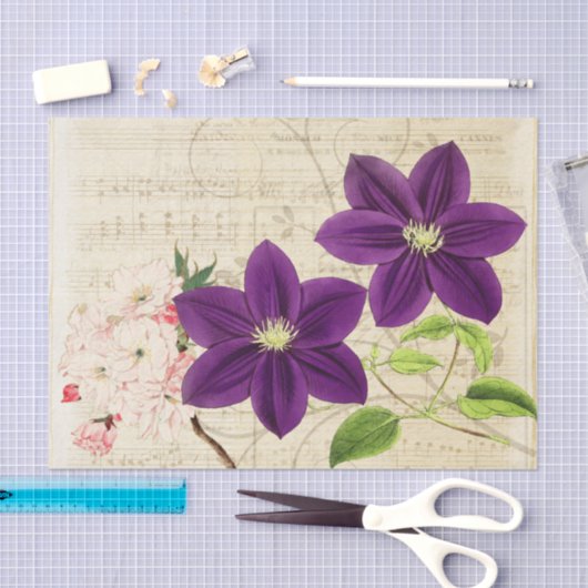 Ephemera  Paarse Floral Tissuepapier (Craft)