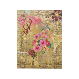 Ephemera Pink Floral Gold Pearls Monogram Notitieblok
