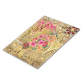 Ephemera Pink Floral Gold Pearls Monogram Notitieblok (Schuin)