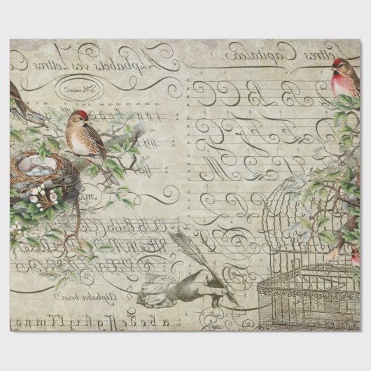 Ephemera Red Bird Decoupage 60lb papier (Vlak)