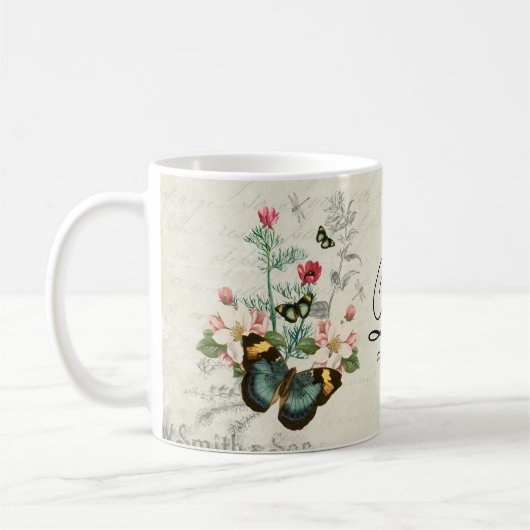 Ephemera Romantic  Butterflies Monogram Koffiemok (Links)
