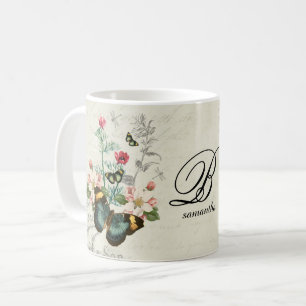 Ephemera Romantische Vintage Butterflies Monogram Koffiemok