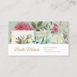Ephemera roze roos met gouden script Visitekaartje