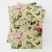 Ephemera-Rozen Butterflies en vogelpatroon Inpakpapier Vel (In situ)