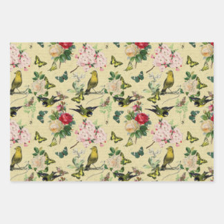  Ephemera-Rozen Butterflies en vogelpatroon Inpakpapier Vel