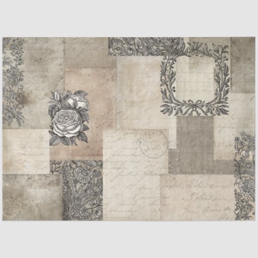  Ephemera Script Floral Black Tan-ontkoppeling Tissuepapier (Voorkant)