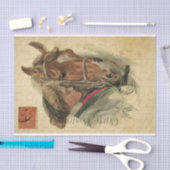 Ephemera Tekening van Lady met haar paardenontkopp Tissuepapier (Craft)