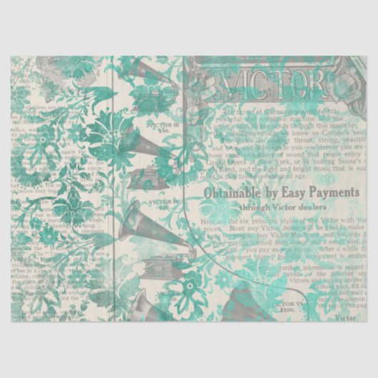 Ephemera Turquoise Paper Series Design 4 Tissuepapier (Voorkant)