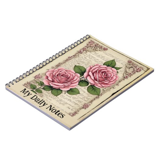 Ephemera Twee roze rozen schilferend Notitieboek (Linkerzijde)