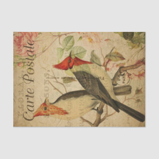 Ephemera Two Weaver Birds Pink Roses Decoupage Tissuepapier