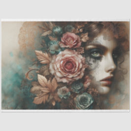 Ephemera Victoriaans Dame, Gotische Bloemen Decoup Tissuepapier