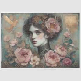Ephemera Victoriaans Dame, Rozen, Bloemen Decoupag Tissuepapier