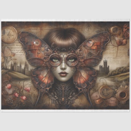 Ephemera Victoriaans Lady Gothic Butterfly Decoupa Tissuepapier (Voorkant)