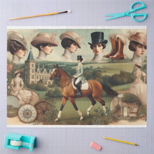 Ephemera Victoriaans paardensport decoupage Tissuepapier (Craft)