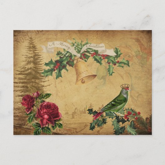 Ephemera Vintage Decoupage Kerst Vakantie Briefkaart (Voorkant)