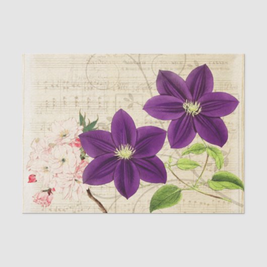 Ephemera Vintage Paarse Bloemen Tissuepapier (Voorkant)
