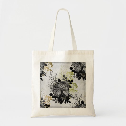 Ephemera Zwart & Goud Bloemen Tote Bag (Voorkant)