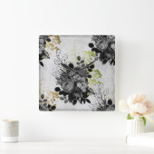 Ephemera Zwart & Goud Bloemen Vierkante Klok (Huis)