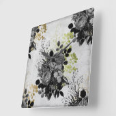 Ephemera Zwart & Goud Bloemen Vierkante Klok (Hoek)