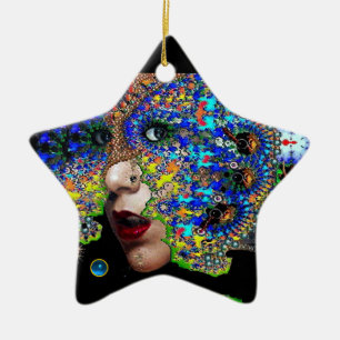EPHEMERAAL, Rode Robijn, Blauwe Saffier Ster Keramisch Ornament