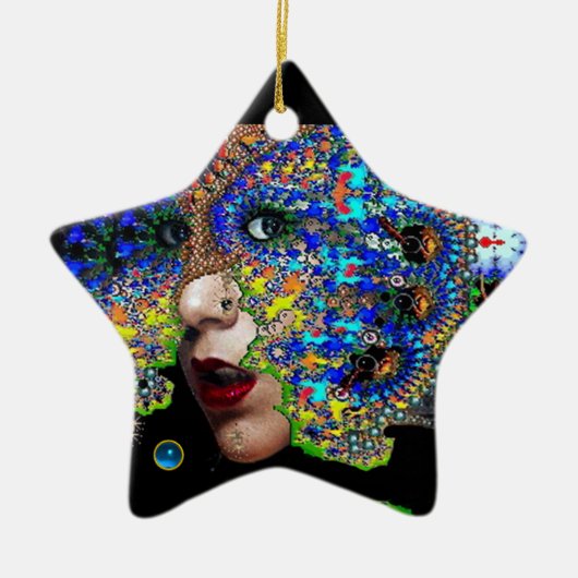 EPHEMERAAL, Rode Robijn, Blauwe Saffier Ster Keramisch Ornament (Voorkant)