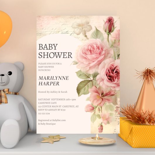 Ephemeraal  Rozen Baby shower Kaart
